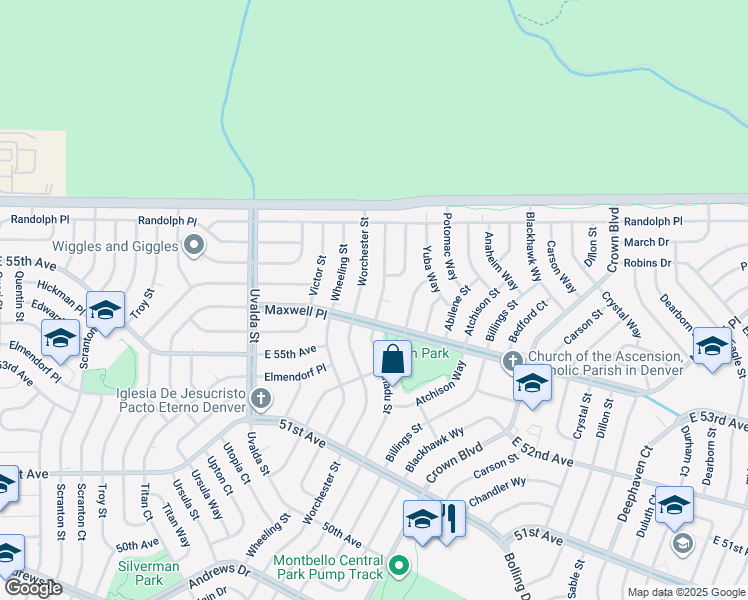 map of restaurants, bars, coffee shops, grocery stores, and more near 5537 Xanadu Street in Denver
