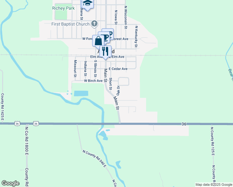 map of restaurants, bars, coffee shops, grocery stores, and more near 314 Oak Drive in Atwood
