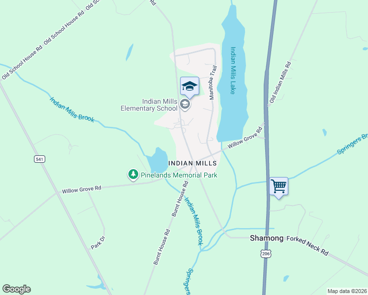 map of restaurants, bars, coffee shops, grocery stores, and more near 93 Indian Mills Road in Shamong