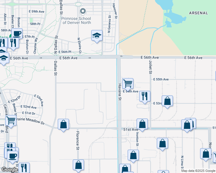 map of restaurants, bars, coffee shops, grocery stores, and more near 5503 Havana Street in Denver