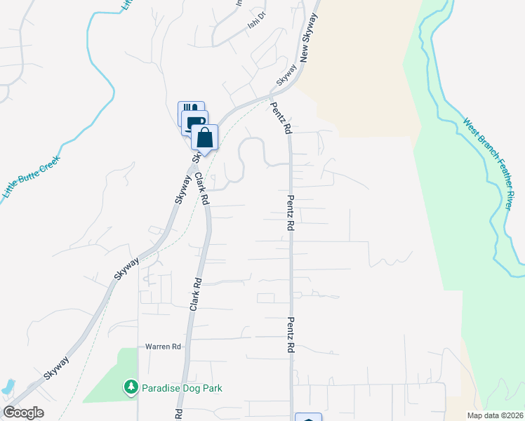 map of restaurants, bars, coffee shops, grocery stores, and more near 1657 Aspen Lane in Paradise