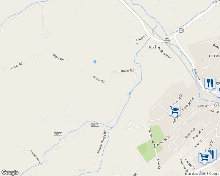 map of restaurants, bars, coffee shops, grocery stores, and more near 3574 Roser Rd in Glen Rock