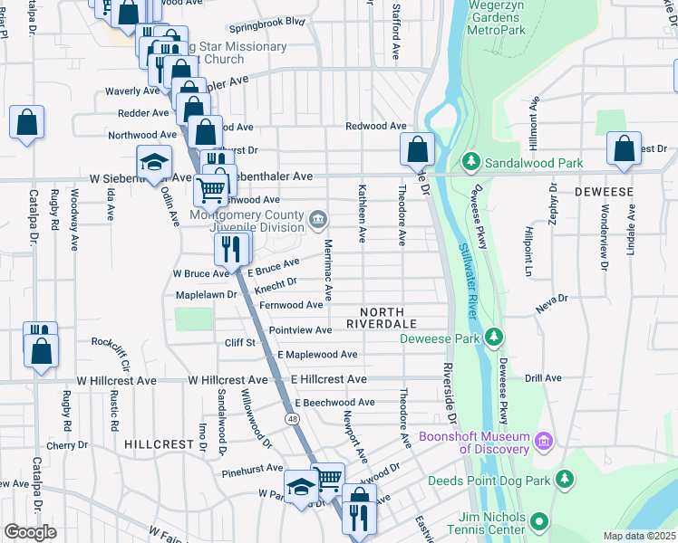 map of restaurants, bars, coffee shops, grocery stores, and more near 209 Knecht Dr in Dayton