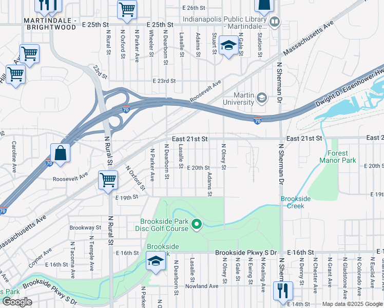 map of restaurants, bars, coffee shops, grocery stores, and more near 2027 North Lasalle Street in Indianapolis