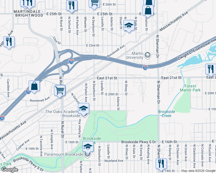 map of restaurants, bars, coffee shops, grocery stores, and more near 2027 North Lasalle Street in Indianapolis