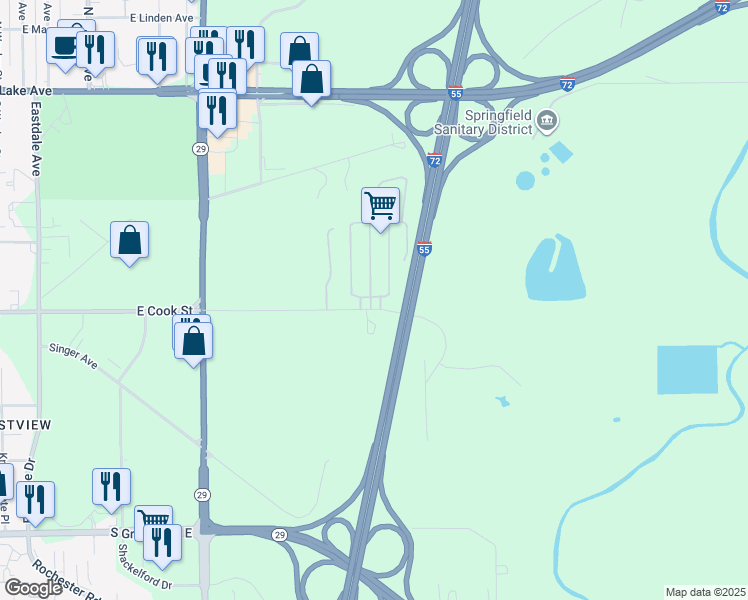 map of restaurants, bars, coffee shops, grocery stores, and more near 3535 East Cook Street in Springfield