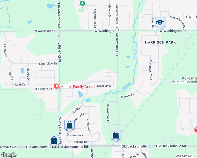 map of restaurants, bars, coffee shops, grocery stores, and more near Old Salem Lane in Springfield