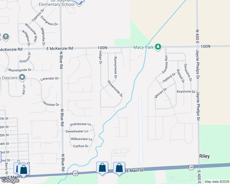 map of restaurants, bars, coffee shops, grocery stores, and more near 734 Streamside Drive in Greenfield