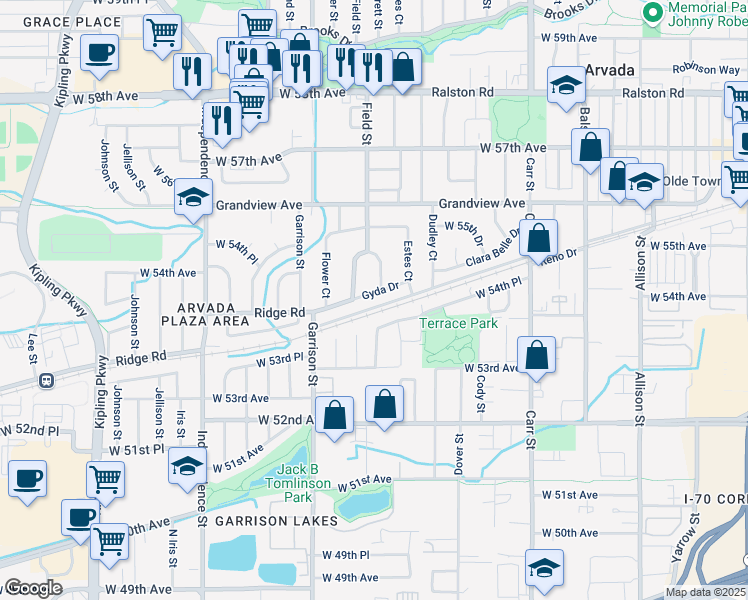 map of restaurants, bars, coffee shops, grocery stores, and more near 8940 Gyda Drive in Arvada