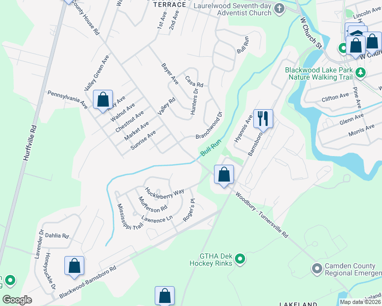 map of restaurants, bars, coffee shops, grocery stores, and more near 3016 County House Road in Deptford