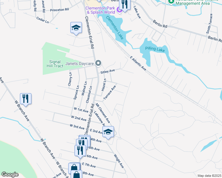 map of restaurants, bars, coffee shops, grocery stores, and more near 44 Terrace Avenue in Pine Hill