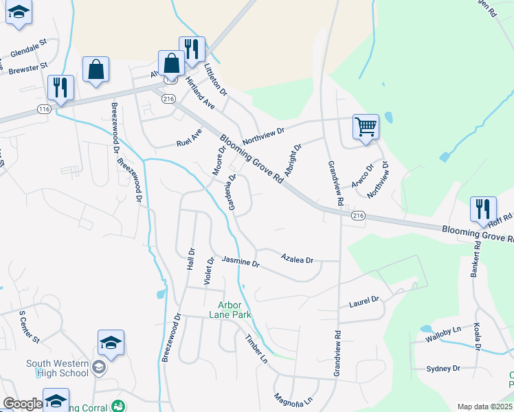 map of restaurants, bars, coffee shops, grocery stores, and more near 17 Gardenia Drive in Hanover
