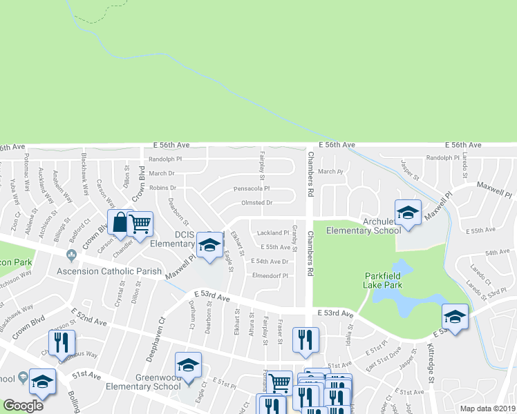 map of restaurants, bars, coffee shops, grocery stores, and more near 15005 Maxwell Place in Denver