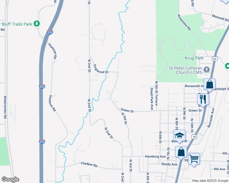 map of restaurants, bars, coffee shops, grocery stores, and more near 3311 North 3rd Street in Saint Joseph