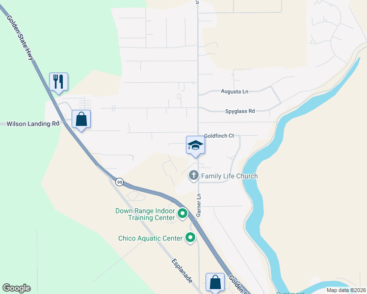 map of restaurants, bars, coffee shops, grocery stores, and more near 4227 Michelle Court in Chico
