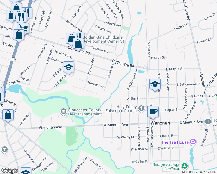 map of restaurants, bars, coffee shops, grocery stores, and more near 745 Leslie Avenue in Wenonah