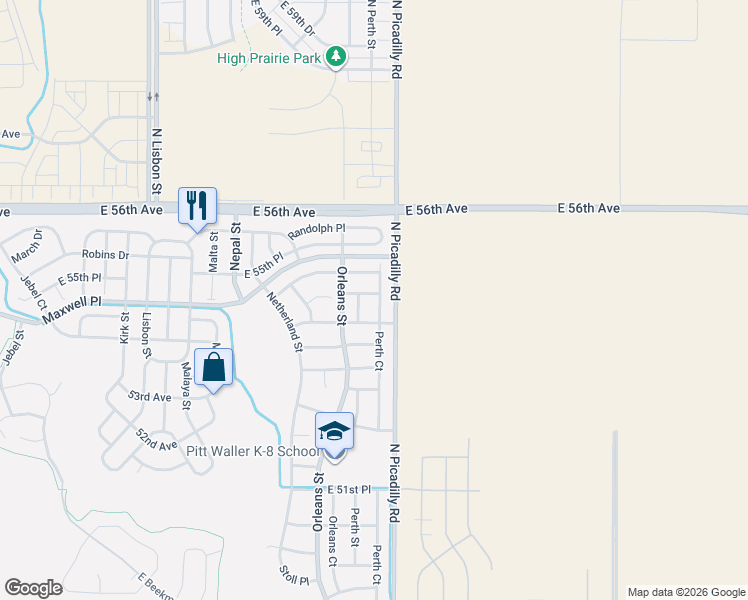 map of restaurants, bars, coffee shops, grocery stores, and more near 5410 Perth Street in Denver