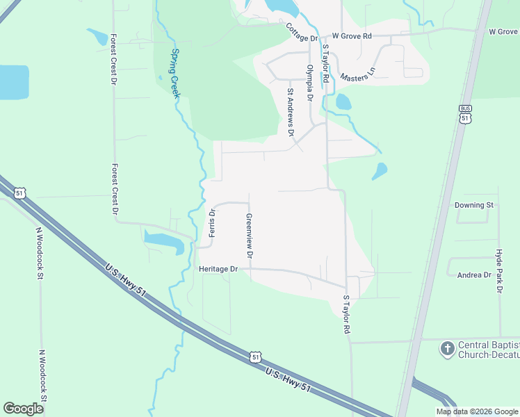 map of restaurants, bars, coffee shops, grocery stores, and more near 3320 Greenview Drive in Decatur