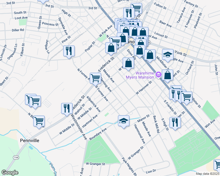 map of restaurants, bars, coffee shops, grocery stores, and more near 136 Fleming Avenue in Hanover