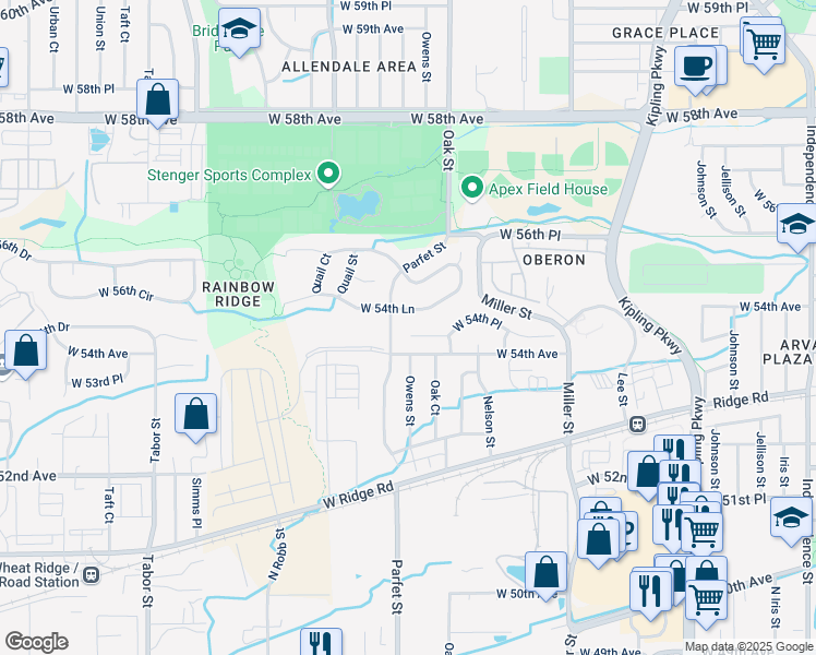 map of restaurants, bars, coffee shops, grocery stores, and more near 10943 West 54th Place in Arvada
