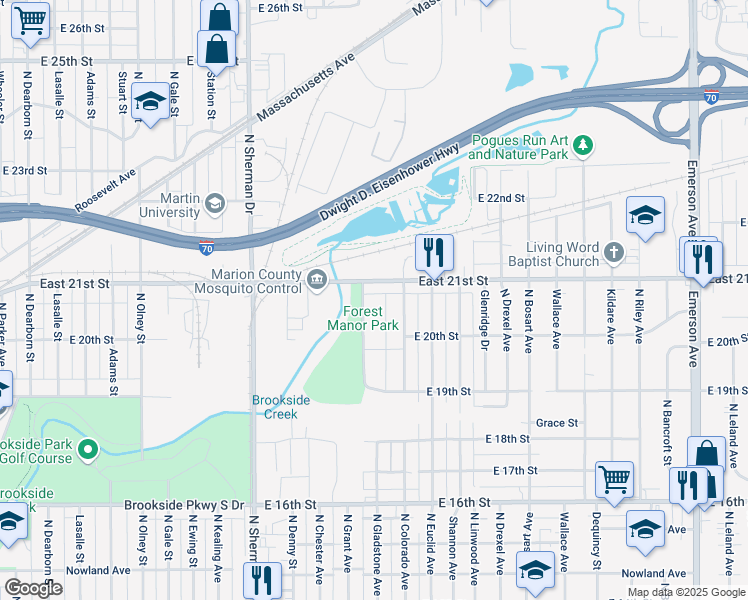 map of restaurants, bars, coffee shops, grocery stores, and more near 2021 Forest Manor Avenue in Indianapolis