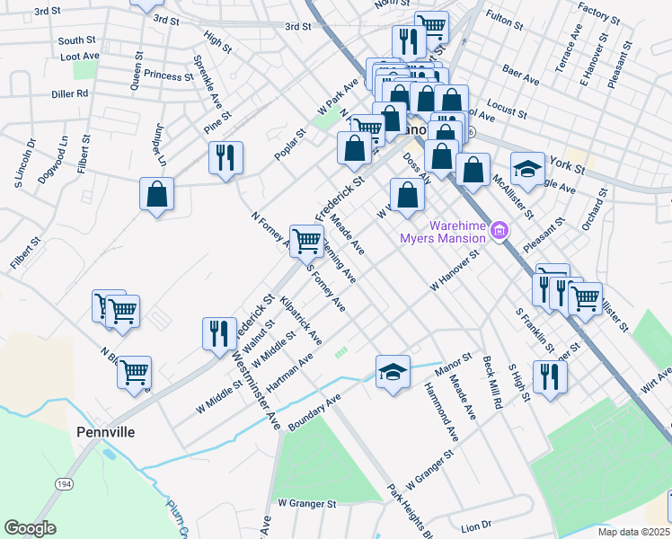 map of restaurants, bars, coffee shops, grocery stores, and more near 129 Fleming Avenue in Hanover