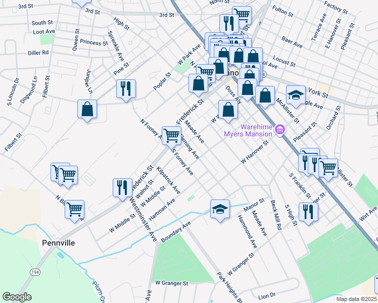 map of restaurants, bars, coffee shops, grocery stores, and more near 129 Fleming Avenue in Hanover
