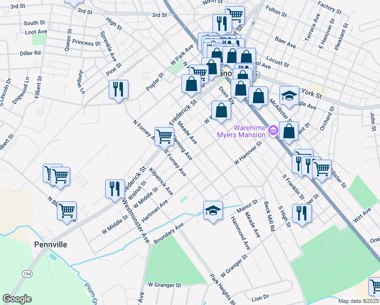 map of restaurants, bars, coffee shops, grocery stores, and more near 136 Fleming Avenue in Hanover