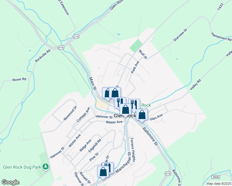 map of restaurants, bars, coffee shops, grocery stores, and more near 21 Church Street in Glen Rock