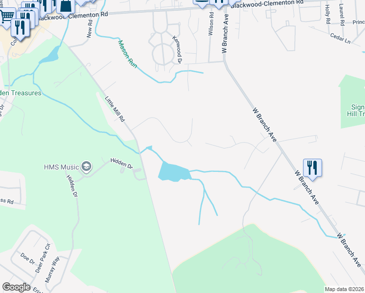 map of restaurants, bars, coffee shops, grocery stores, and more near 30 Sherri Way in Pine Hill