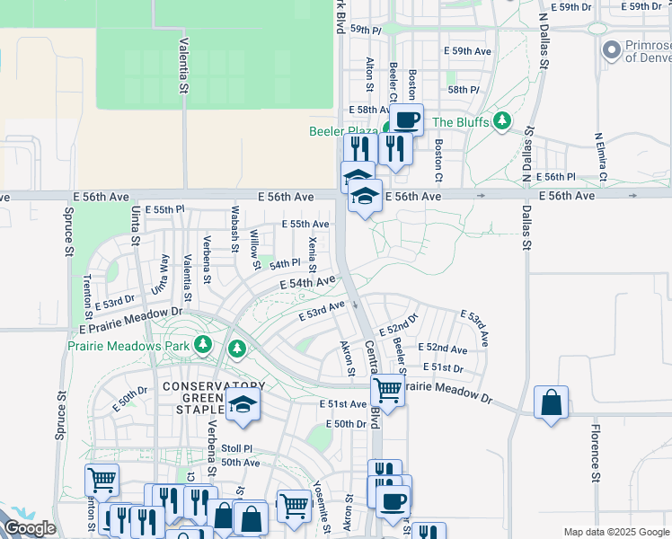 map of restaurants, bars, coffee shops, grocery stores, and more near in Denver