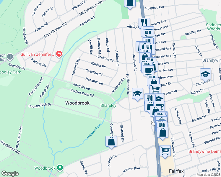 map of restaurants, bars, coffee shops, grocery stores, and more near 302 Hampton Road in Wilmington