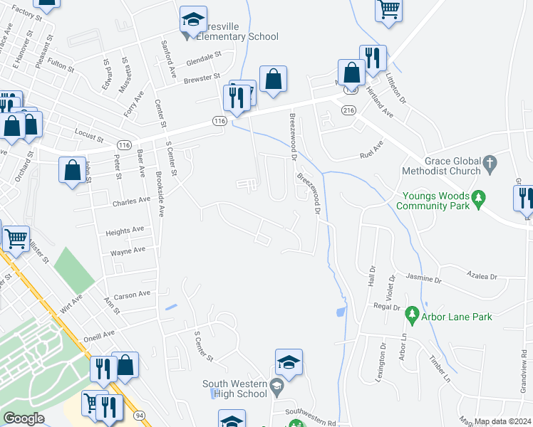 map of restaurants, bars, coffee shops, grocery stores, and more near 65 Overlook Drive in Hanover