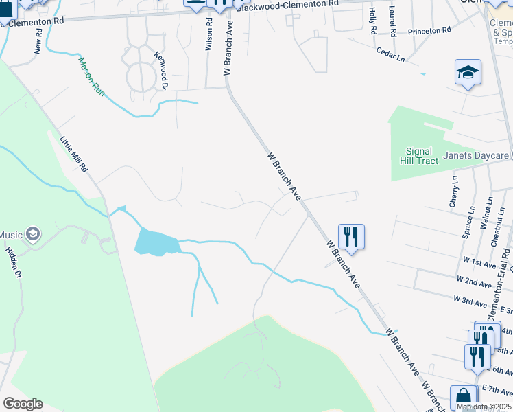map of restaurants, bars, coffee shops, grocery stores, and more near 205 Grasmur Turn in Pine Hill