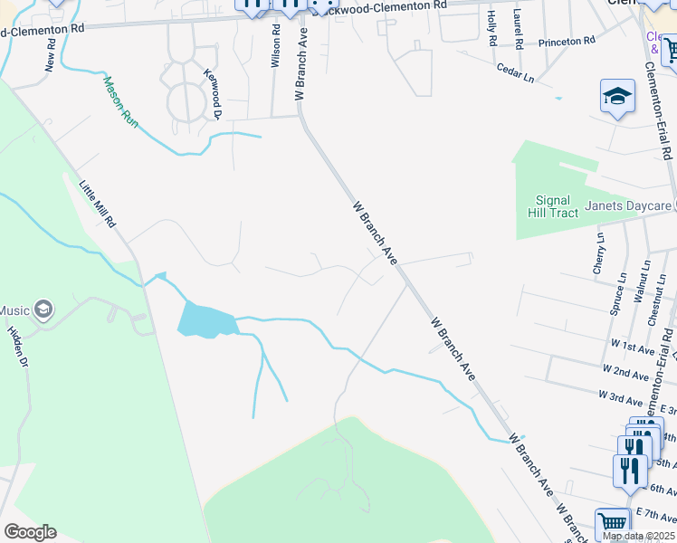 map of restaurants, bars, coffee shops, grocery stores, and more near 205 Grasmur Turn in Pine Hill