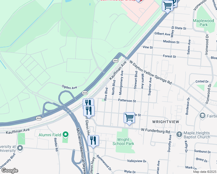 map of restaurants, bars, coffee shops, grocery stores, and more near 1730 Rice Boulevard in Fairborn