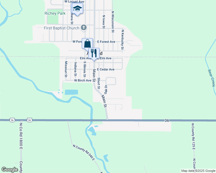 map of restaurants, bars, coffee shops, grocery stores, and more near 314 Oak Drive in Atwood