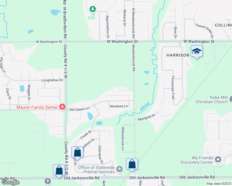 map of restaurants, bars, coffee shops, grocery stores, and more near 4117 Highbury Drive in Springfield