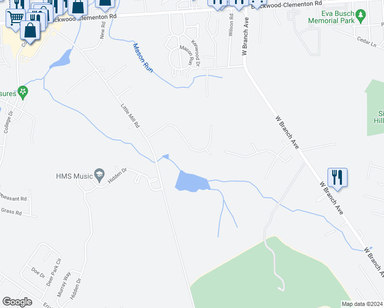 map of restaurants, bars, coffee shops, grocery stores, and more near 30 Sherri Way in Pine Hill