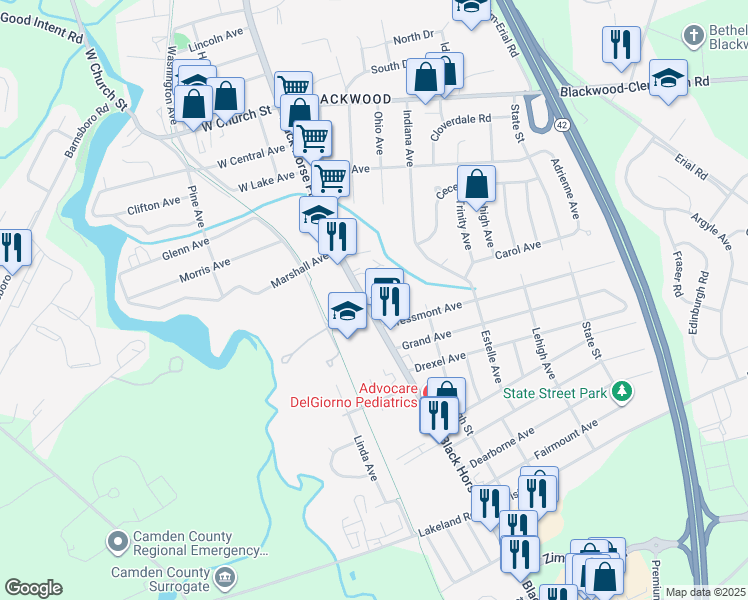 map of restaurants, bars, coffee shops, grocery stores, and more near in Camden County