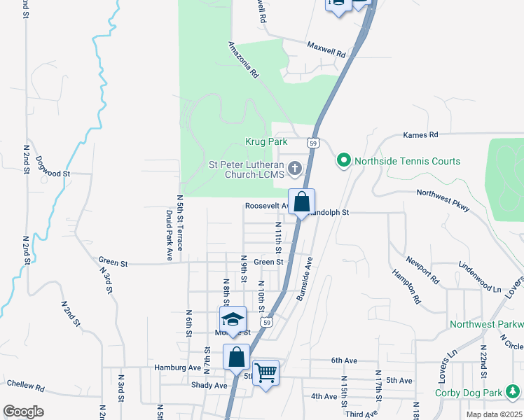 map of restaurants, bars, coffee shops, grocery stores, and more near 1004 Randolph Street in Saint Joseph