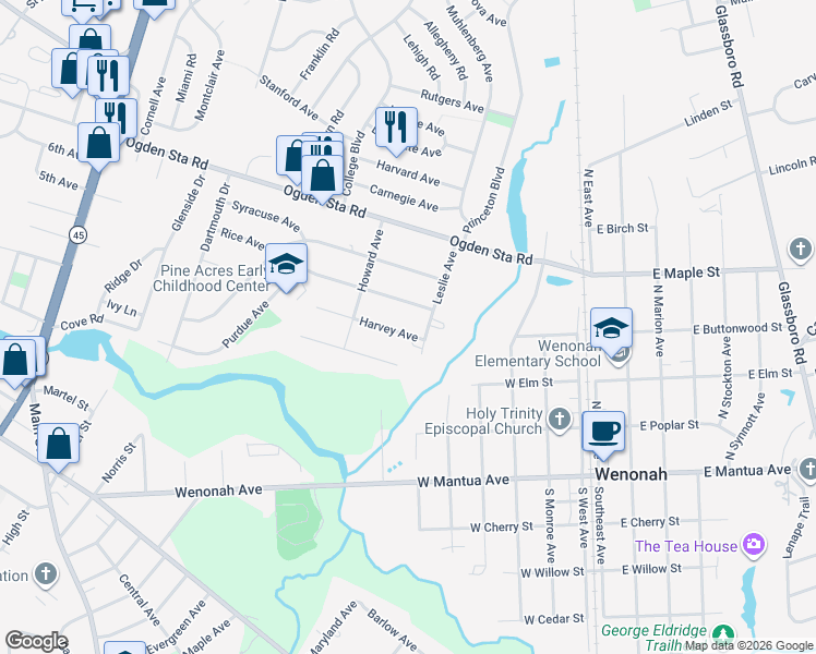 map of restaurants, bars, coffee shops, grocery stores, and more near 752 Leslie Avenue in Wenonah