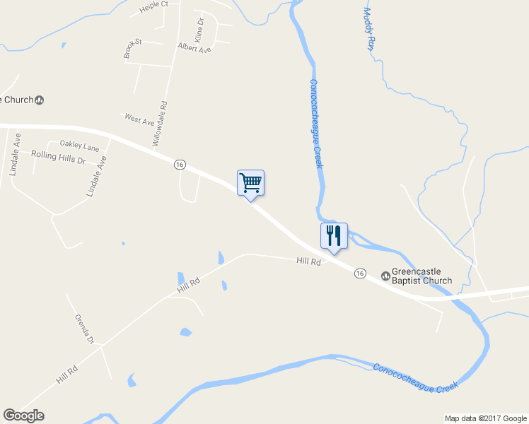 map of restaurants, bars, coffee shops, grocery stores, and more near 3055 Buchanan Trail West in Greencastle