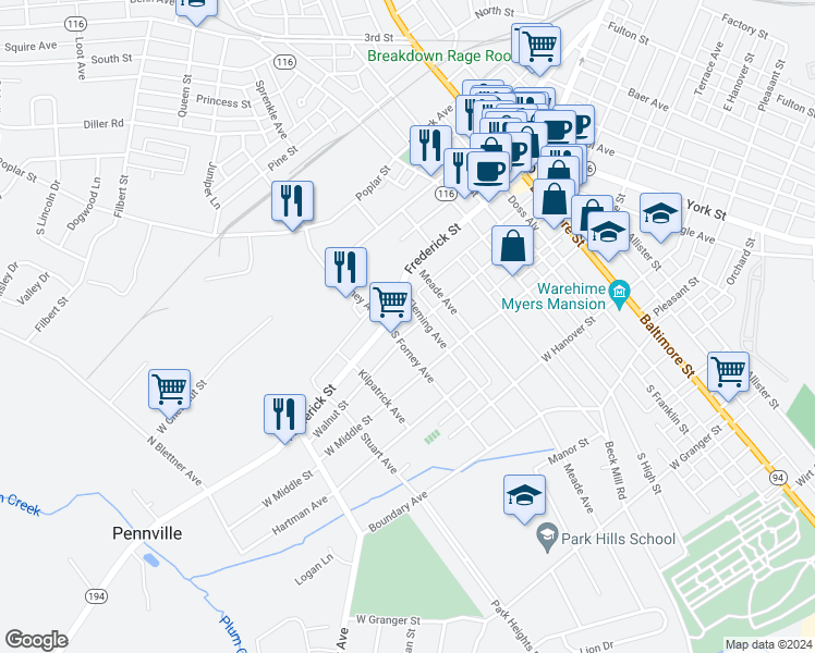 map of restaurants, bars, coffee shops, grocery stores, and more near 469 West Walnut Street in Hanover