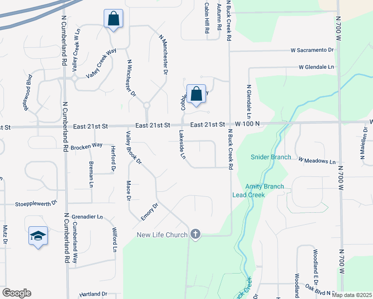 map of restaurants, bars, coffee shops, grocery stores, and more near 2025 Lakeside Lane in Indianapolis