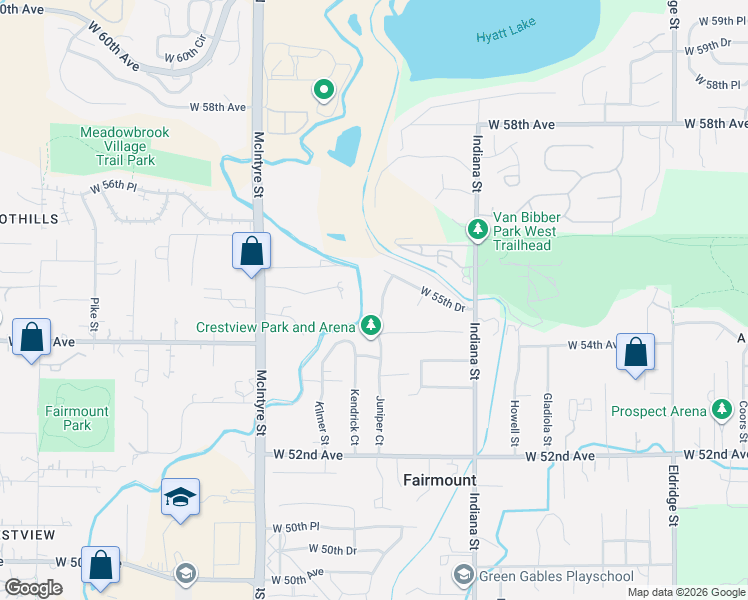map of restaurants, bars, coffee shops, grocery stores, and more near 5521 Juniper Court in Golden