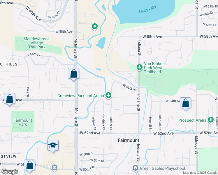 map of restaurants, bars, coffee shops, grocery stores, and more near 5521 Juniper Court in Golden