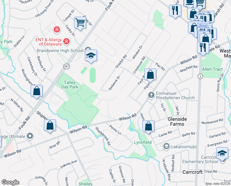 map of restaurants, bars, coffee shops, grocery stores, and more near 1012 Sedwick Drive in Wilmington