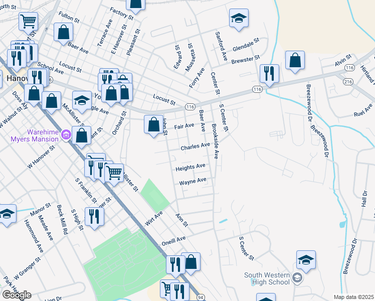 map of restaurants, bars, coffee shops, grocery stores, and more near 125 Charles Avenue in Hanover