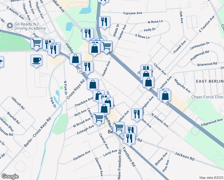 map of restaurants, bars, coffee shops, grocery stores, and more near 2 Smithfield Avenue in Berlin